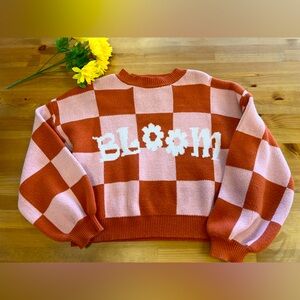 Bloom Pink and Orange Checkered Sweater